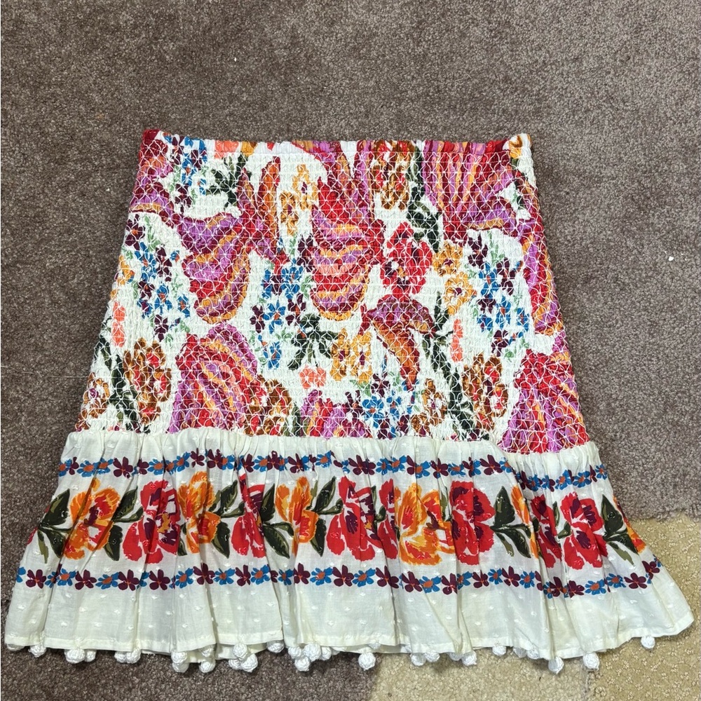 FARM Rio Multicolor Floral Mini Skirt - White, Red, Orange, Pink, Blue, Green